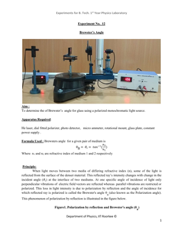 Experiments for B. Tech. 1St Year Physics Laboratory Department Of