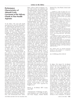 Performance Characteristics of Adenoid Cystic Carcinoma of The