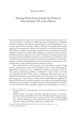 Framing Ethnic Issues Through the Notion of Discrimination: Th E Case of Russia