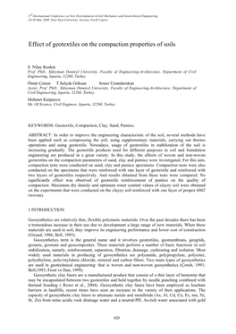 Effect of Geotextiles on the Compaction Properties of Soils