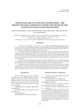 Protected Areas in Species Conservation - the Protected Area Component Within the Frame of the Balkan Lynx Recovery Programme