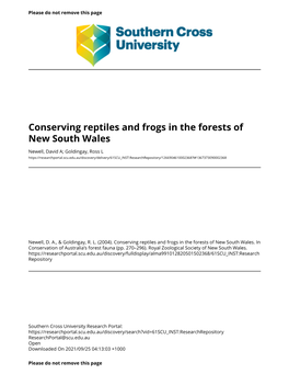 Conserving Reptiles and Frogs in the Forests of New South Wales