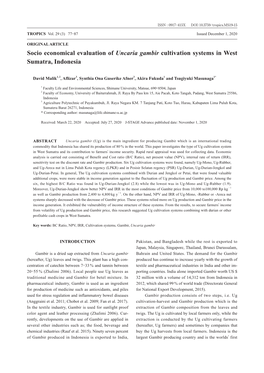 Socio Economical Evaluation of Uncaria Gambir Cultivation Systems in West Sumatra, Indonesia