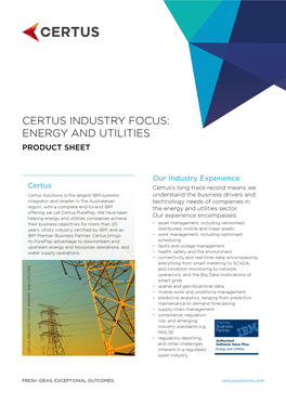 Certus Industry Focus: Energy and Utilities Product Sheet