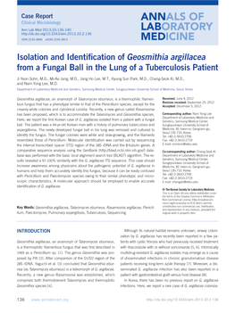 Isolation and Identification of Geosmithia Argillacea from A