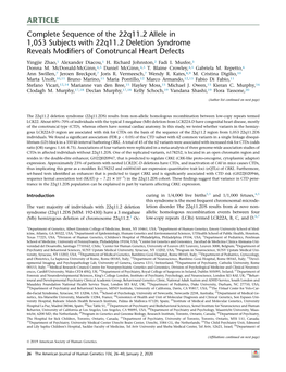 Complete Sequence of the 22Q11.2 Allele in 1,053 Subjects with 22Q11.2 Deletion Syndrome Reveals Modiﬁers of Conotruncal Heart Defects