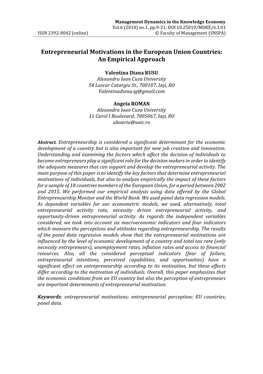 Entrepreneurial Motivations in the European Union Countries: an Empirical Approach