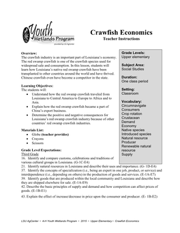 Crawfish Economics Teacher Instructions