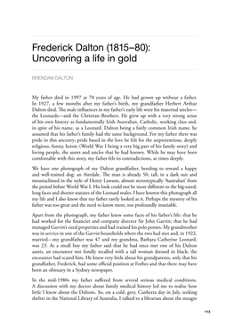 Frederick Dalton (1815–80): Uncovering a Life in Gold