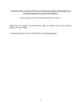 Transient State Analysis of Porcine Dihydropyrimidine Dehydrogenase Reveals Reductive Activation by NADPH