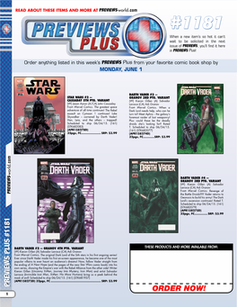 PREVIEWS PLUS #1181 ORDER NOW! 1 2 PREVIEWS PLUS #1181 Previewsworld.Com (APR158249D) 32Pgs, FC������������������������������������������������������ 06/24/15