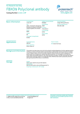 FBXO9 Polyclonal Antibody Catalog Number:11161-1-AP