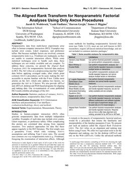 Aligned Rank Transform for Nonparametric Factorial Analyses Using Only ANOVA Procedures Jacob O