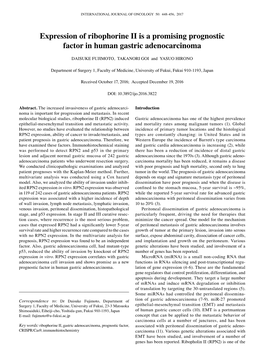 Expression of Ribophorine II Is a Promising Prognostic Factor in Human Gastric Adenocarcinoma