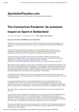 The Coronavirus Pandemic: Its Economic Impact on Sport in Switzerland | Sportsandtaxation.Com