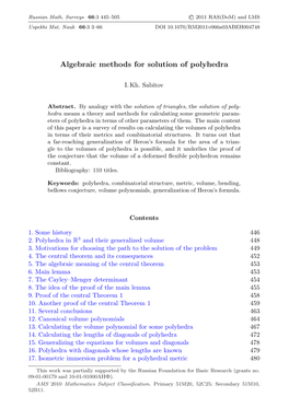 Algebraic Methods for Solution of Polyhedra