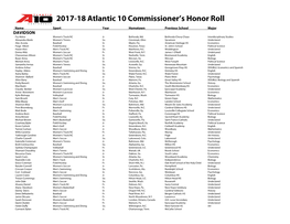 2017-18 Atlantic 10 Commissioner's Honor Roll