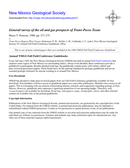 General Survey of the Oil and Gas Prospects of Trans-Pecos Texas Bruce T