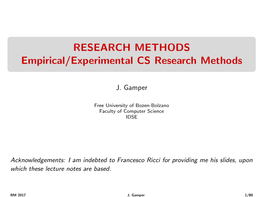 Empirical/Experimental CS Research Methods
