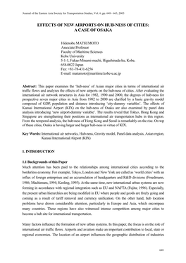 Effects of New Airports on Hub-Ness of Cities: a Case of Osaka