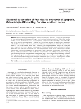Seasonal Succession of Four Acartia Copepods (Copepoda, Calanoida) in Okkirai Bay, Sanriku, Northern Japan