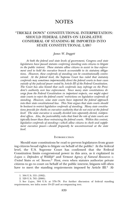 Trickle Down” Constitutional Interpretation: Should Federal Limits on Legislative Conferral of Standing Be Imported Into State Constitutional Law?