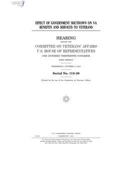 Effect of Government Shutdown on Va Benefits and Services to Veterans