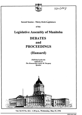 Legislative Assembly of Manitoba DEBATES and PROCEEDINGS