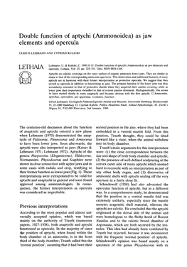 Double Function of Aptychi (Ammonoidea) As Jaw Elements and Opercula