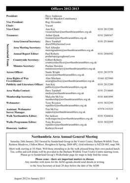 Officers 2012-2013 Northumbria Area Annual General Meeting