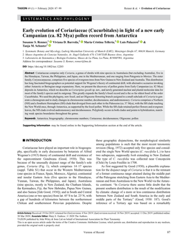 Early Evolution of Coriariaceae (Cucurbitales) in Light of a New Early Campanian (Ca