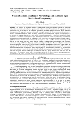 Circumfixation: Interface of Morphology and Syntax in Igbo Derivational Morphology