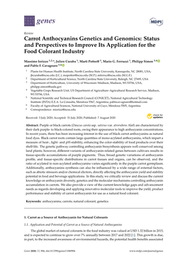 Carrot Anthocyanins Genetics and Genomics: Status and Perspectives to Improve Its Application for the Food Colorant Industry