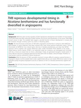 Nicotiana Benthamiana and Has Functionally Diversified in Angiosperms Heleen Coenen1†, Tom Viaene1†, Michiel Vandenbussche2 and Koen Geuten1*