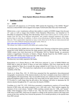 1 5Th SSEWG Meeting 17-19 January 2011 Report Solar System Missions