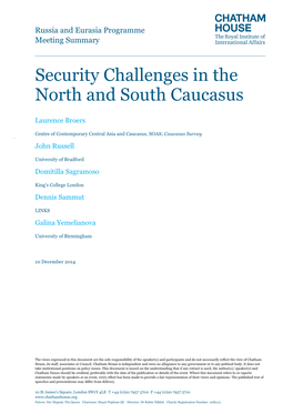 Security Challenges in the North and South Caucasus
