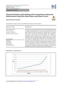 Absolute Prediction of the Melting and Freezing Points of Saturated Hydrocarbons Using Their Molar Masses and Atume’S Series