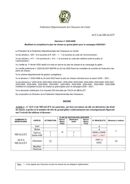 Décision Modificative De Plan De Chasse ACCA MEALLET