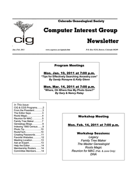 Computer Interest Group Newsletter