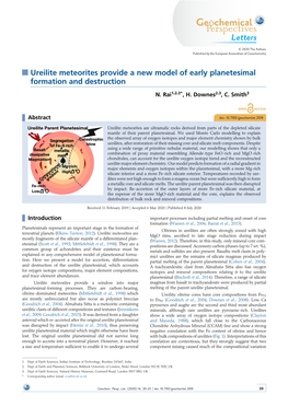 Ureilite Meteorites Provide a New Model of Early Planetesimal Formation and Destruction