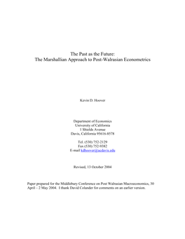 The Marshallian Approach to Post-Walrasian Econometrics