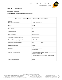 Accommodationform – Student Information