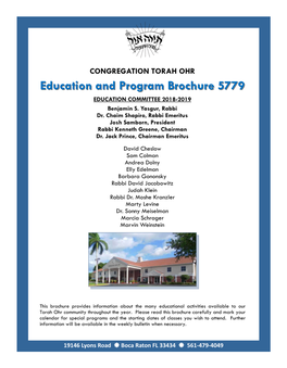 CONGREGATION TORAH OHR Education and Program Brochure