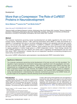 Than a Corepressor: the Role of Corest Proteins in Neurodevelopment