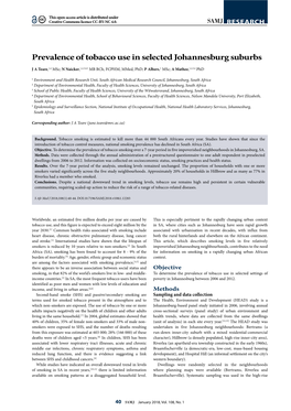 Prevalence of Tobacco Use in Selected Johannesburg Suburbs