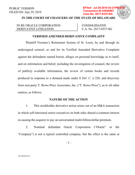 PUBLIC VERSION Efiled: Jul 29 2019 03:21PM EDT Transaction ID 63636967 FILED ON: July 29, 2019 Case No