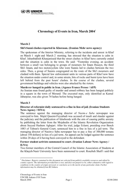 Chronology of Events in Iran, March 2004*