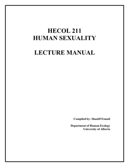 Hecol 211 Human Sexuality Lecture Manual