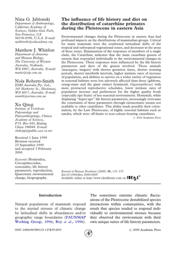 The Influence of Life History and Diet on the Distribution of Catarrhine Primates During the Pleistocene in Eastern Asia