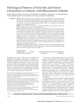 Histological Patterns of Synovitis and Serum Chemokines in Patients With